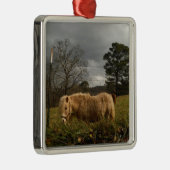 Blond miniatuur Pony/paard Metalen Ornament (Rechts)