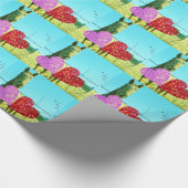 Blond paard en roze en rood hart cadeaupapier (Hoek)