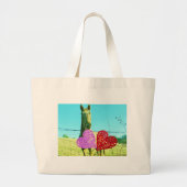 Blond paard en roze en rood hart grote tote bag (Voorkant)
