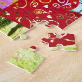 Blond paard en roze en rood hart legpuzzel (Zijkant)