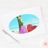 Blond paard en roze en rood hart ovale sticker (Envelop)