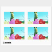 Blond paard en roze en rood hart rechthoekige sticker (Vel)