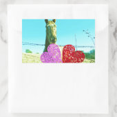 Blond paard en roze en rood hart rechthoekige sticker (Tas)