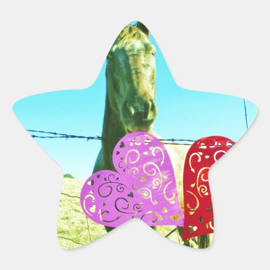 Blond paard en roze en rood hart ster sticker (Voorkant)