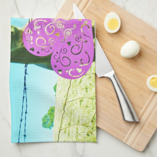 Blond paard en roze en rood hart theedoek (Quarter Fold)