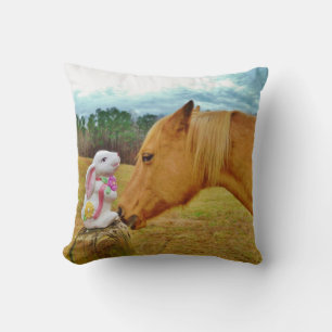 Blond paard & Paas lente bloem Konijn Kussen