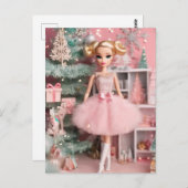 Blond Pastel Retro Kerstpop Briefkaart (Voorkant / Achterkant)