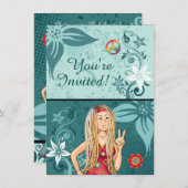 Blond Peace Hippie Girl Invitation Anniversaire (Devant / Derrière)