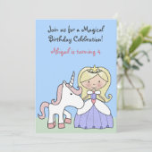 Blond Princess et Unicorn Invitation d'anniversair (Debout devant)