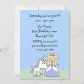 Blond Princess et Unicorn Invitation d'anniversair (Dos)