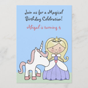 Blond Princess et Unicorn Invitation d'anniversair