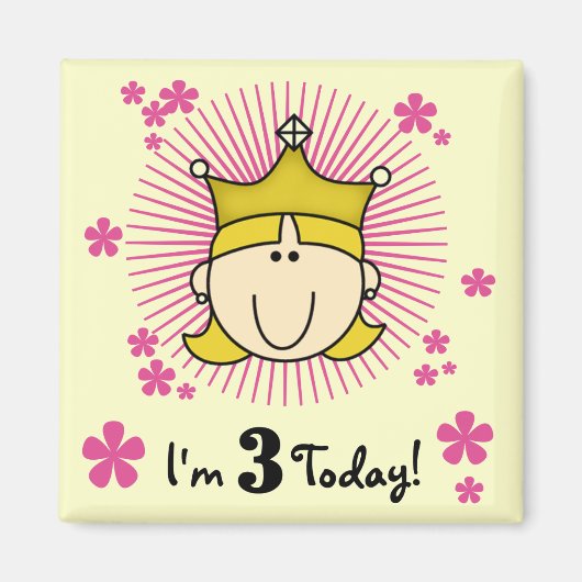 Blond Prinses 3e Verjaardag Tshirts & Cadeaus Magneet (Voorkant)