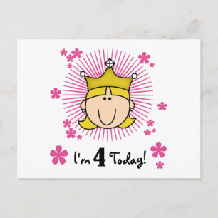 Blond Prinses 4e Verjaardag Tshirts en geschenken Briefkaart