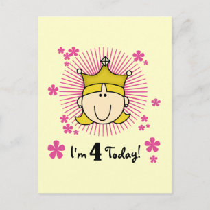 Blond Prinses 4e Verjaardag Tshirts en geschenken Briefkaart