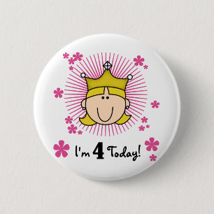 Blond Prinses 4e Verjaardag Tshirts en geschenken Ronde Button 5,7 Cm