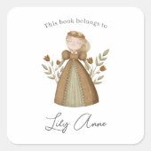 Blond Prinses Bookplaat Vierkante Sticker (Voorkant)