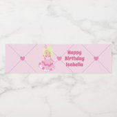 Blond Prinses Schattige Custom Roze Verjaardagsfee Waterfles Etiket (Enkel label)