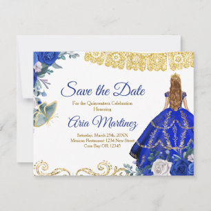 Blond Quinceañera 15 Anos Blauw Save the Date Bedankkaart