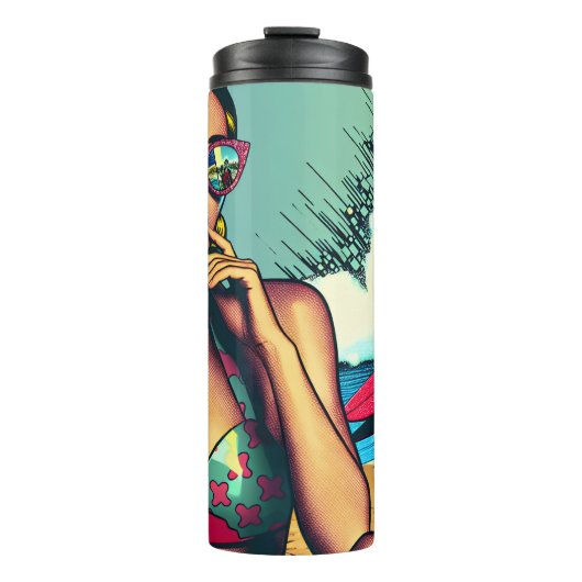 blond retro vrouw en surfer man thermosbeker (Voorkant)