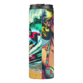 blond retro vrouw en surfer man thermosbeker (Achterkant)