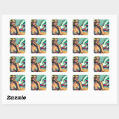 blond retro vrouw en surfer man vierkante sticker (Vel)