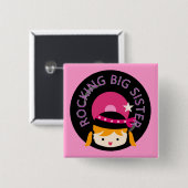 Blond Rocking Big Sister Vierkante Button 5,1 Cm (Voorkant /achterkant)