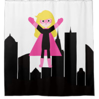 Blond Super Girl Hero City Skyscrapers