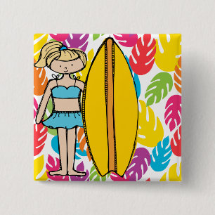 Blond Surfer Meisje Button