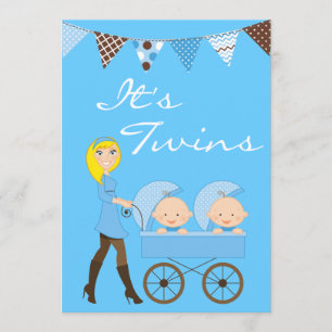 Blond Twin Boys Baby shower Invitation Kaart
