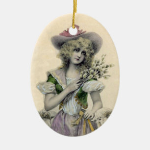 blond Victoriaans Little Bo Peep Lady Sheep Keramisch Ornament