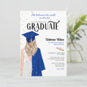 Blond Vrouw Blauw Ze geloofde Afstuderen Kaart (Staand voorkant)