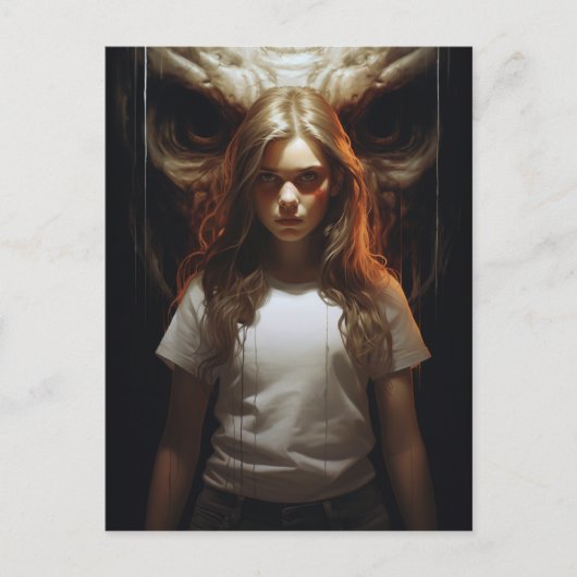 Blond Vrouw en een Demon Briefkaart (Voorkant)