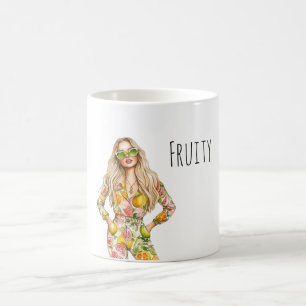 Blond Vrouw Fruit Top Broek Koffiemok