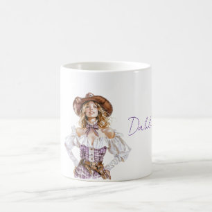 Blond Vrouw Hoed Paars Wit Top Koffiemok