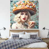 Blond vrouw op planeet donuts fantasie canvas afdruk (Insitu (Slaapkamer))