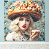 Blond vrouw op planeet donuts fantasie canvas afdruk (Insitu (Houten vloer))