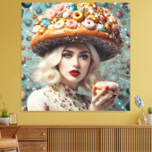 Blond vrouw op planeet donuts fantasie canvas afdruk (Insitu (Woonkamer))