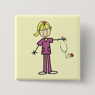 Blond Vrouw sticker Afbeelding Verpleegbare T-shir Vierkante Button 5,1 Cm