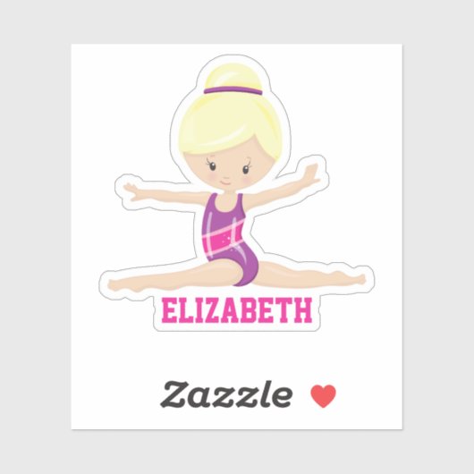 Blond wit meisje gymnastiek roze leotard naam sticker (Vel)