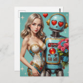 Blond Woman et un robot trouvé carte postale Amour (Devant / Derrière)