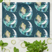 Blond Zeemeermin Maan Fantasy Art Deco Theedoek (Gevouwen)