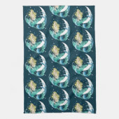 Blond Zeemeermin Maan Fantasy Art Deco Theedoek (Verticaal)