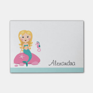 Blond zeemeermin met gepersonaliseerde zeepaardnaa post-it® notes