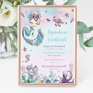 Blond Zeemeermin Verjaardag Handtekening Cocktail Foto Afdruk