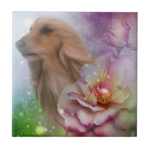 Blonde Afghan Hound Flowers Dog Tegeltje