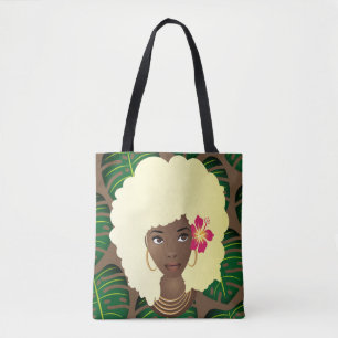 Blonde afro-ventilator in Hair Tropical Leaves Pat Draagtas