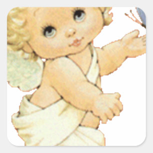 Blonde Angel-baby met een vlinder. Vierkante Sticker