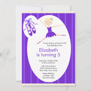Blonde Ballerina Dance Birthday Invitation Paars Kaart