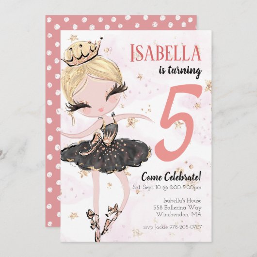 Blonde Ballerina Invitation de fête d'anniversaire (Devant / Derrière)