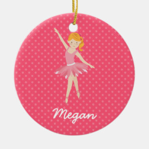 Blonde Ballerina met roze pooldots Keramisch Ornament